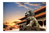 Bronze Lion in The Forbidden City 28 po x 42 po : Oeuvre d’art murale en panneau de tissu sans cadre