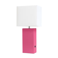 Lampe de table moderne Elegant Designs en cuir avec USB, rose vif