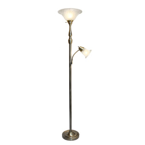 Lampe à pied mère et fille Elegant Designs à 2 ampoules avec verre marbré blanc, laiton antique