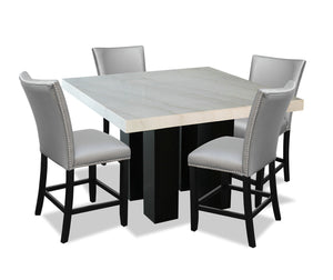 Ensemble de salle à manger Cami 5 pièces de hauteur comptoir avec table carrée de 54 po (L) avec dessus en marbre véritable et 4 chaises grises