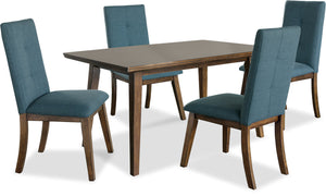 Ensemble de salle à manger Chelsea 5 pièces avec table de 60 po (L) et 4 chaises bleues - brun noyer