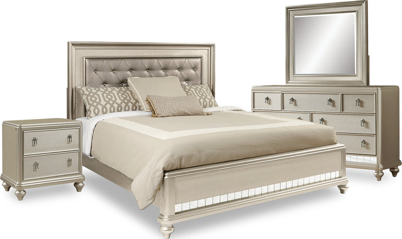 Diva 6-Piece Queen Bedroom Package - Glam style Bedroom Package in Silver Hardwood Solids and Birch Veneers