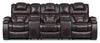 Sofa sectionnel à inclinaison électrique Hugo 5 pièces en cuir véritable pour cinéma maison - brun
