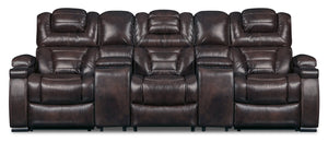 Sofa sectionnel à inclinaison électrique Hugo 5 pièces en cuir véritable pour cinéma maison - brun