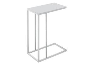 Table d’appoint en métal blanc avec verre trempé givré