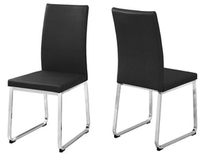 Chaise de salle à manger chrome et apparence cuir noir, 2 pièces