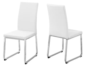 Chaise de salle à manger chrome et apparence cuir blanc, 2 pièces