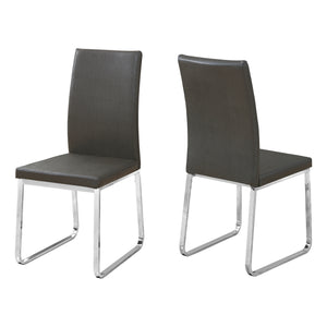 Chaise de salle à manger chrome et apparence cuir gris, 2 pièces