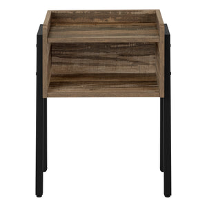 Table d'appoint en métal noir et d’apparence bois recyclé brun