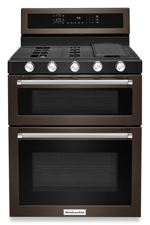 Cuisinière à gaz KitchenAid de 6 pi³ avec autonettoyage et four double - acier inoxydable noir avec fini PrintShieldMC - KFGD500EBS