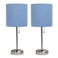 Ensemble 2 lampes Limelights bleues avec pied mince acier brossé et prise de recharge