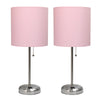 Ensemble 2 lampes Limelights rose clair avec pied mince acier brossé et prise de recharge