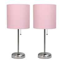 Ensemble 2 lampes Limelights rose clair avec pied mince acier brossé et prise de recharge