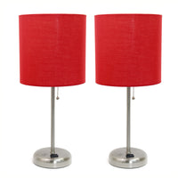 Ensemble 2 lampes Limelights rouges avec pied mince acier brossé et prise de recharge