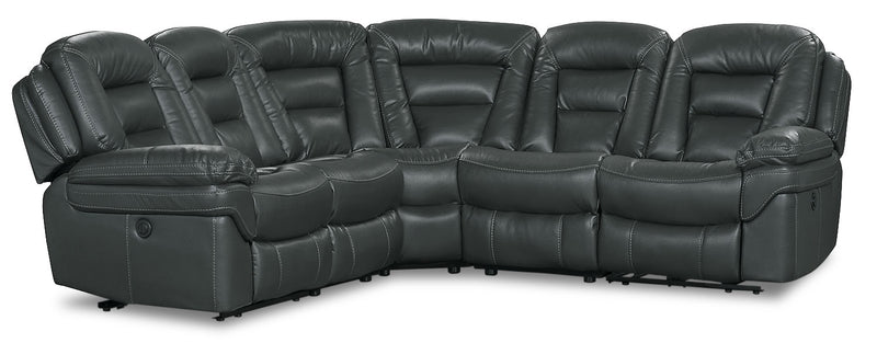 Leo Leath-Aire® Fabric 5-Piece Power Reclining Sectional – Grey - Contemporary style Sectional in Grey