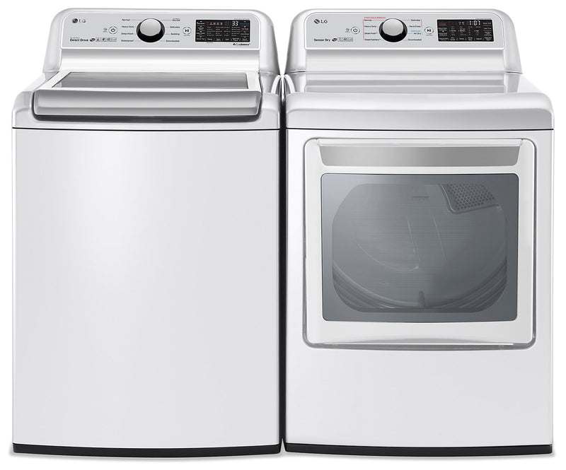LG 5.8 Cu.Ft Top-Load Washer and 7.3 Cu. Ft. Electric Dryer with TurboSteam - White - Laundry Set in White