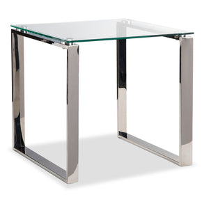 Table de bout moderne Metro de 21,5 po avec dessus en verre - argentée avec pattes en métal