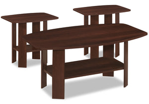 Ensemble 3 tables modernes Rosario de 35,5 po (table à café et 2 tables de bout) avec tablette - cerisier 