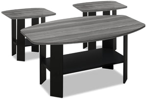 Ensemble de table à café et deux tables de bout Rosario 3 pièces - gris et noir