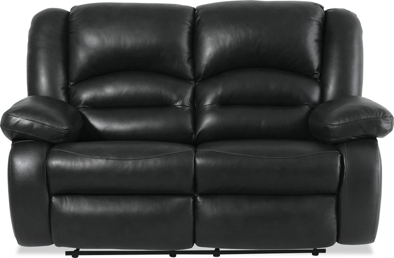 Toreno Genuine Leather Reclining Loveseat - Black - {Contemporary} style Loveseat in Black {Plywood}, {Solid Woods}