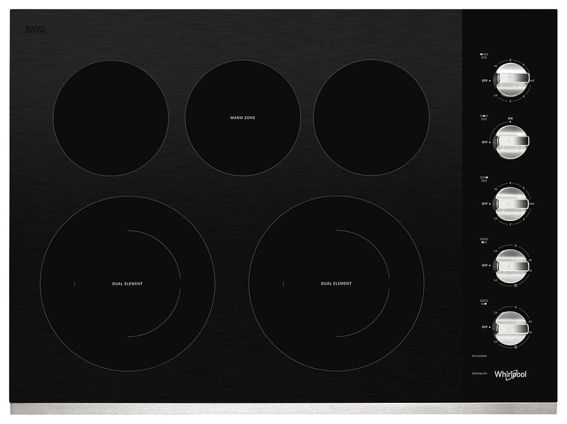 Whirlpool 30" Electric Ceramic Glass Cooktop with Two Dual Radiant Elements - WCE77US0HS