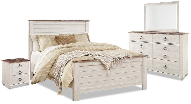 Willowton 6-Piece Queen Bedroom Package - Country style Bedroom Package in White Engineered Wood and Laminate Veneers