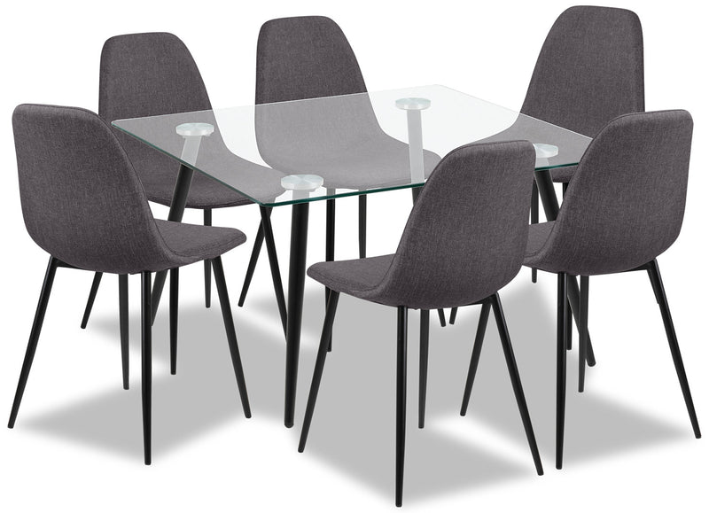 Wilma 7-Piece Dining Package - Modern style Dining Room Set in Grey Metal and Polyester
