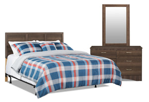 Ensemble de chambre à coucher Aida 3 pièces fabriqué au Canada avec tête de lit, commode et miroir, brun - format grand lit