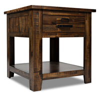 Table de bout rustique Casey de 24 po avec rangement et tablette - bois brun