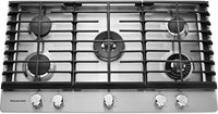 Surface de cuisson à gaz KitchenAid de 36 po à 5 brûleurs avec plaque chauffante - KCGS956ESS