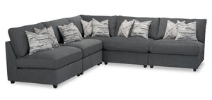 Sofa sectionnel modulaire Evolve 5 pièces en tissu apparence lin avec 4 fauteuils sans accoudoirs - 