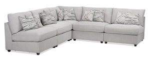 Sofa sectionnel modulaire Evolve 5 pièces en tissu apparence lin avec 4 fauteuils sans accoudoirs - gris clair