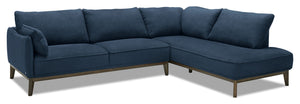 Sofa sectionnel de droite Gena 2 pièces en tissu d'apparence lin - minuit