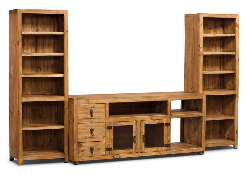 Santa Fe Rusticos 3-Piece Solid Pine Entertainment Centre with 63” TV Opening - Rustic style Wall Unit in Pine Wood