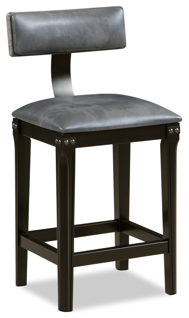 Ironworks Counter-Height Dining Stool - Industrial style Bar Stool in Grey Rubberwood Solids and Metal