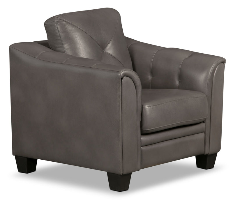 Andi Leather-Look Fabric Chair – Grey - Glam style Chair in Grey