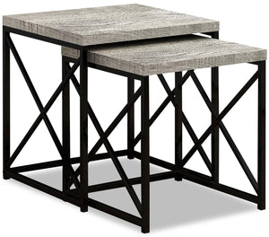 Harper Reclaimed Wood-Look Nesting Tables - Grey|Tables gigognes Harper à l'apparence de bois recyclé - grise|HARGR2ET