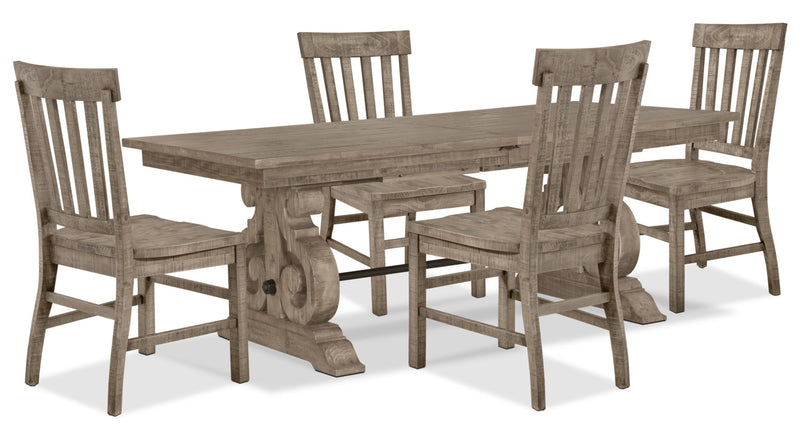 Keswick 5-Piece Dining Package – Dovetail Grey - Rustic style Dining Room Set in Grey Pine