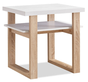 Table de bout moderne Izaac de 22 po avec tablette - blanche et brune 