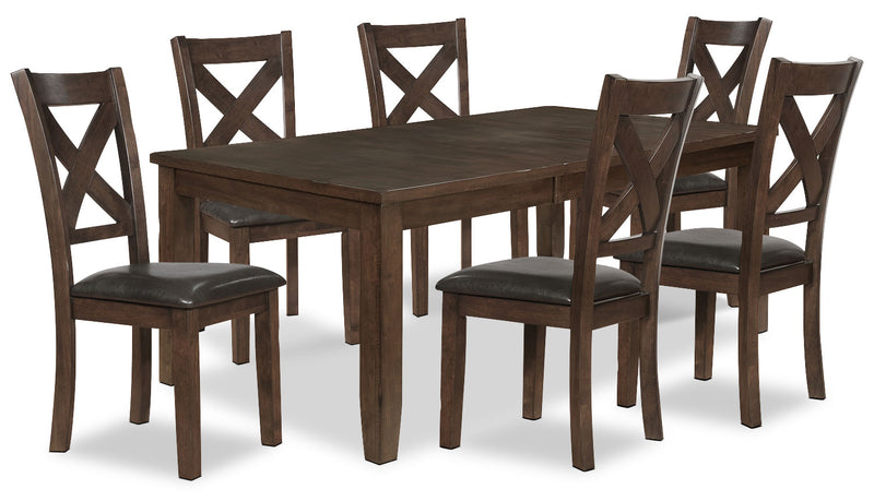 Talia 7-Piece Dining Package - Contemporary style Dining Room Set in Brown Rubberwood Solids and Mango Veneers