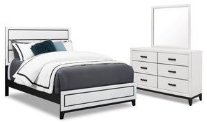 Ensemble de chambre à coucher Kate 5 pièces avec lit, commode et miroir, blanc - format grand lit