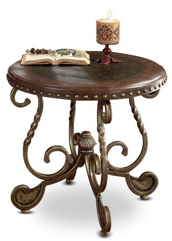Cordoba End Table – Dark Brown - Traditional style End Table in Dark Brown Metal and Wood