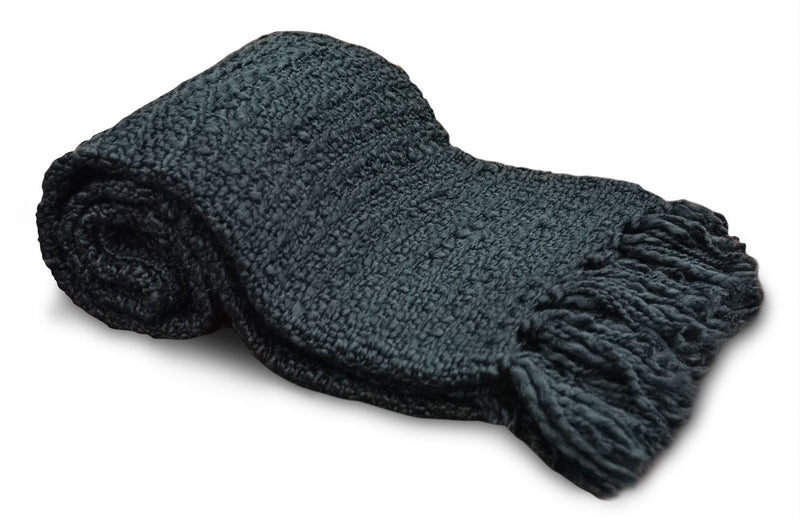 Knit Throw with Fringe – Black - Black Throw Blanket