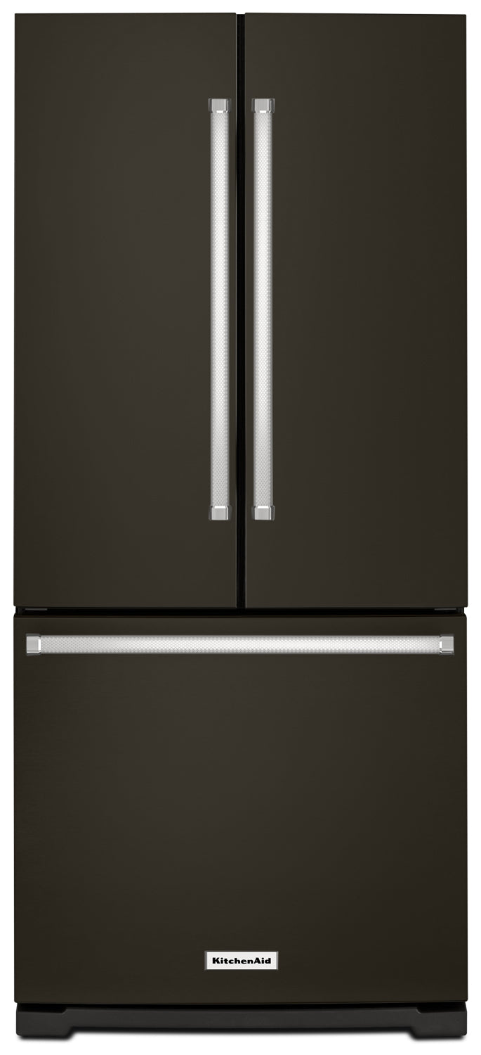 KitchenAid 20 Cu. Ft. French-Door Refrigerator with Interior Dispenser – KRFF300EBS - Refrigerator with Ice Maker in Black Stainless Steel