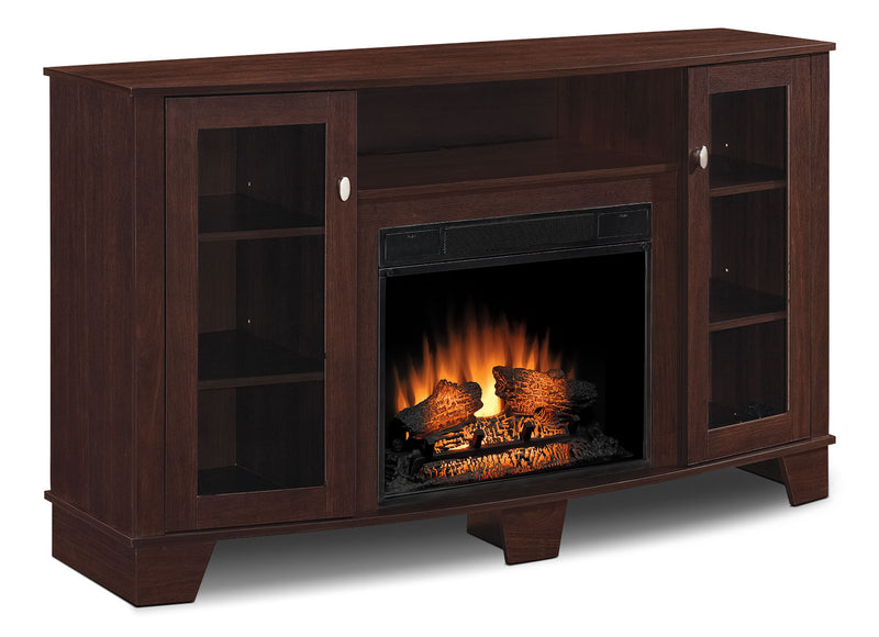 Della 59" TV Stand with Log Firebox - Modern style TV Stand with Fireplace in Dark Brown