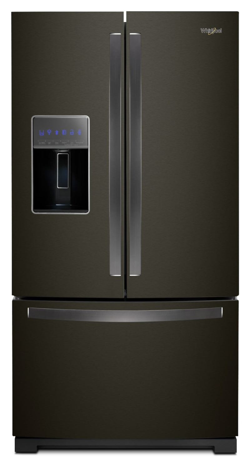 Whirlpool 27 Cu. Ft. French-Door Refrigerator in Fingerprint-Resistant Black Stainless – WRF757SDHV - Refrigerator with Exterior Water/Ice Dispenser in Black Stainless Steel