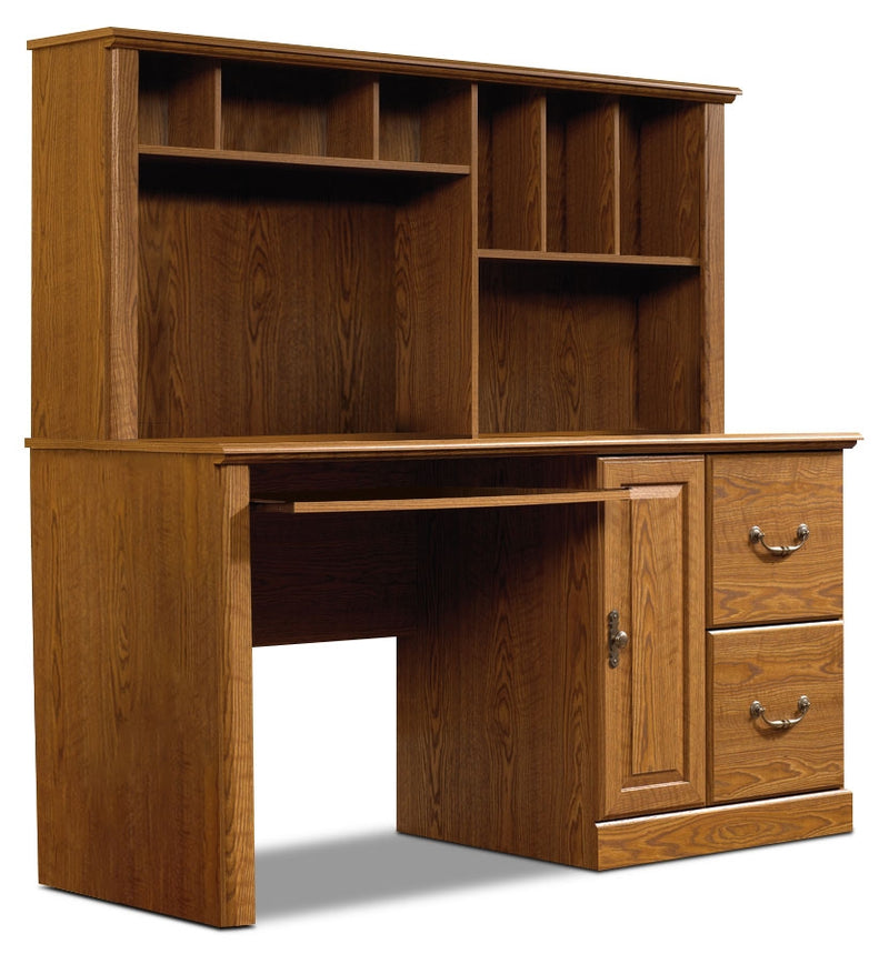 Orchard Hills Computer Desk with Hutch - Traditional style Desk in Oak Engineered Wood and Paper Laminate