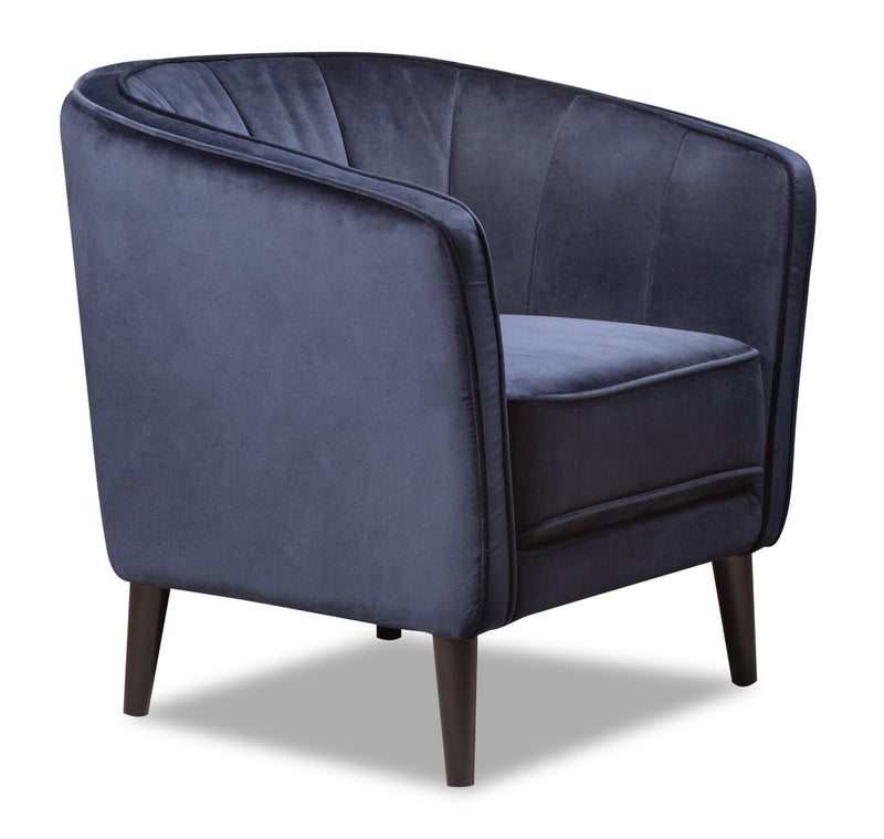 Brinley Velvet Accent Chair - Blue - Contemporary style Accent Chair in Blue Plywood, Rubberwood