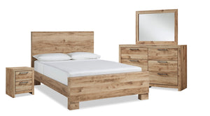Ensemble de chambre à coucher Derekson 6 pièces avec lit à panneau, commode, miroir et table de nuit, naturel - format grand lit