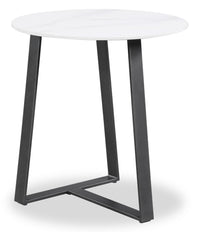 Table de bout ovale moderne Nico de Kort & Co. de 22 po - pierre frittée blanche avec pattes en métal gris foncé